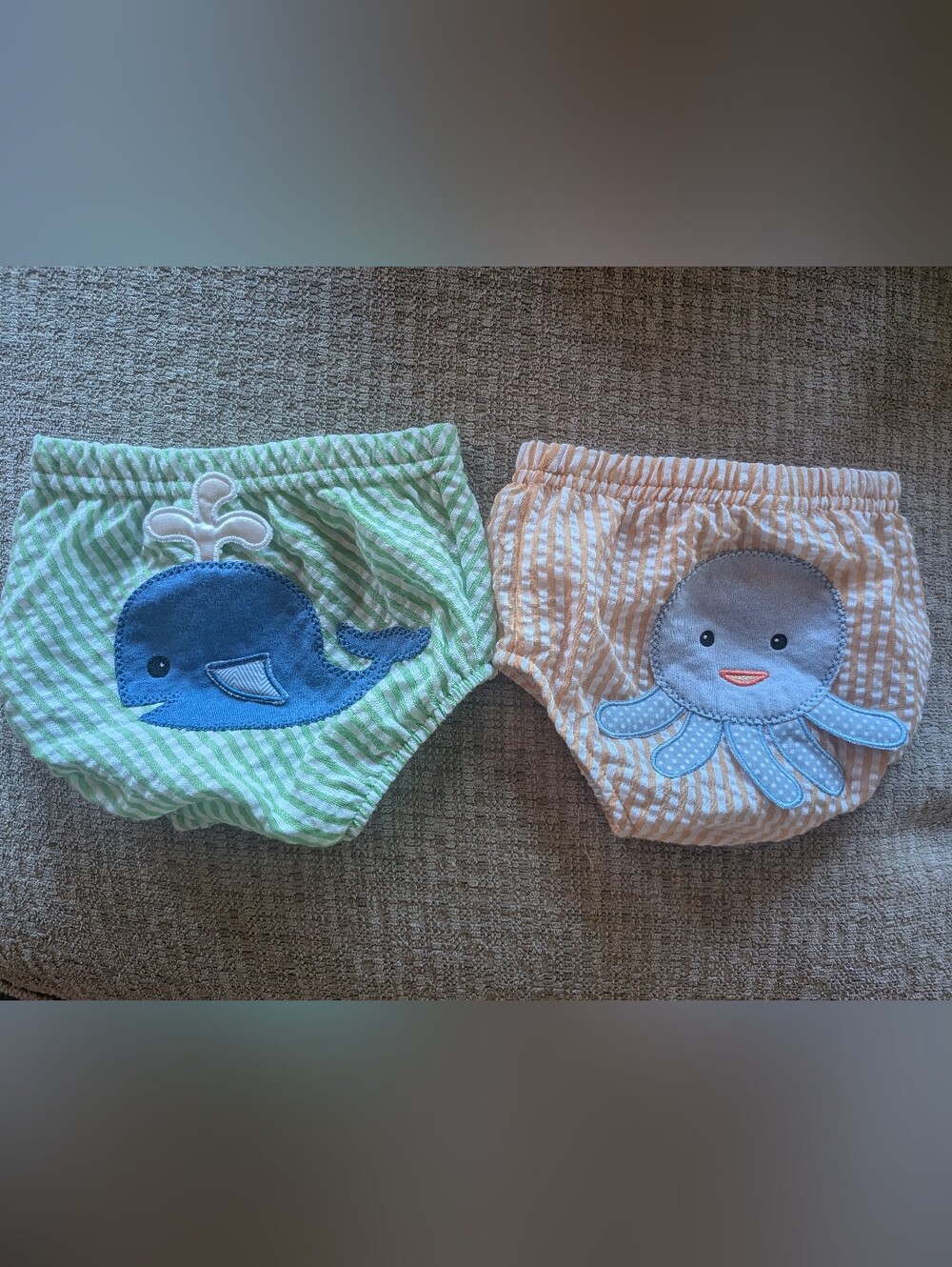 Baby Aspen Green And Orange Stripe Kids Swim Trunks Never Worn. 2 Pack